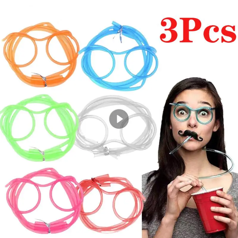 Straw Glasses Funny Soft PVC Glasses Flexible Drinking Straws Kids Party Supplies Bar Supplies Accessories Creativity Tools 3Pcs