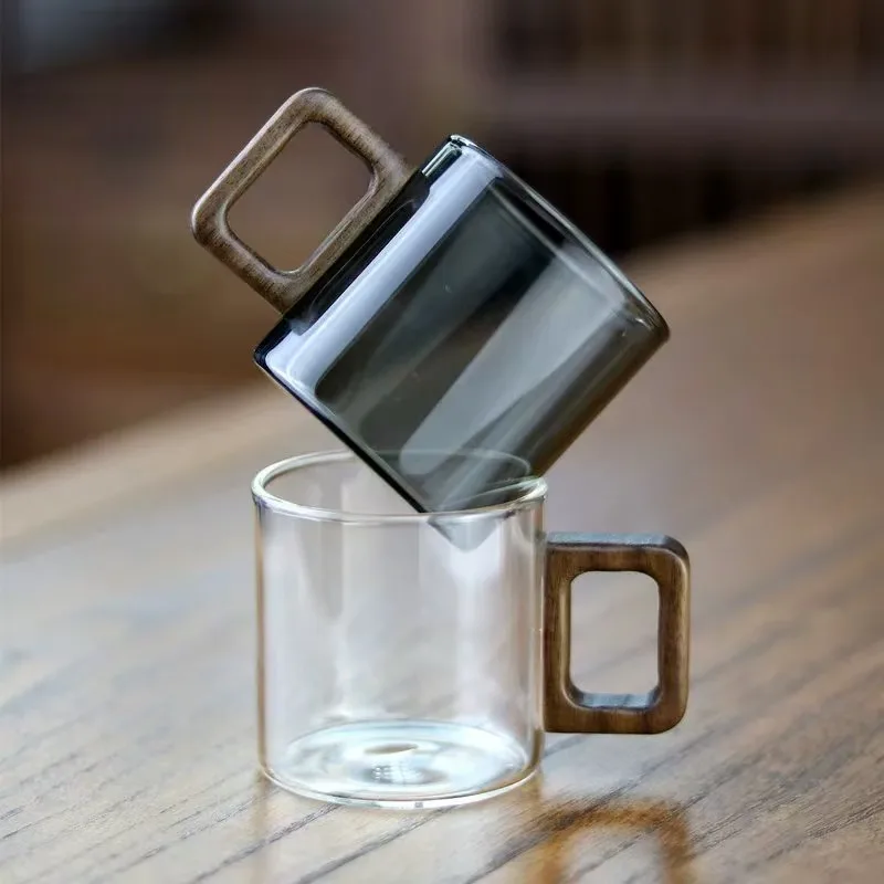 Heat-resistant Glass Tea Cup With Walnut Handle 120ml Mini Espresso Cup Set Ground Coffee Mug Glasses Brewing Teaware 1pcs