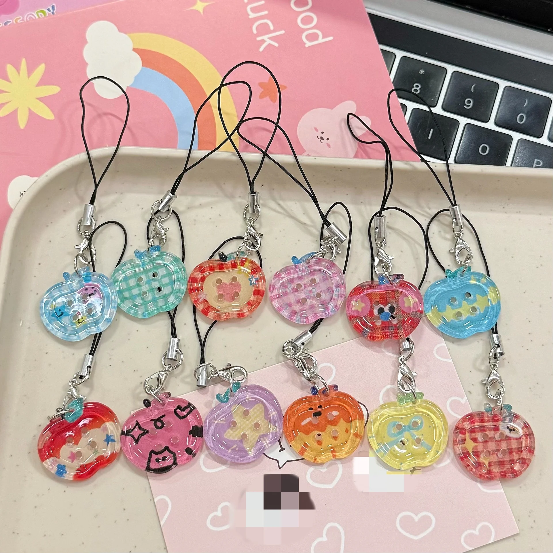 INS 귀여운 버튼 전화 매력 펜던트 Kawaii Airpods 4 iPhone 16 미니 펜던트 액세서리 Schoolbag Ins Korea