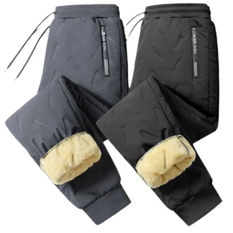 Cotton Pants Men Winter Lambswool Padded Thickened Warm Men Pants Hundreds of Large Size Men Windproof Down Cotton Pants