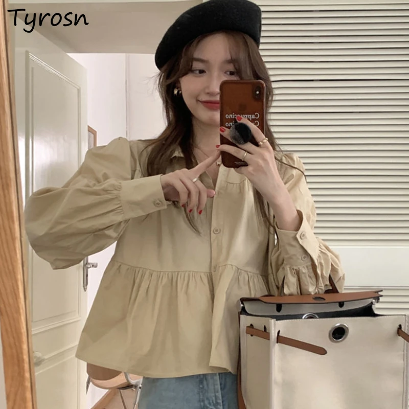 

Рубашки Женские однотонные универсальные милые темпераментные повседневные Модные простые весенние мешковатые Женские рубашки в французском ретро стиле