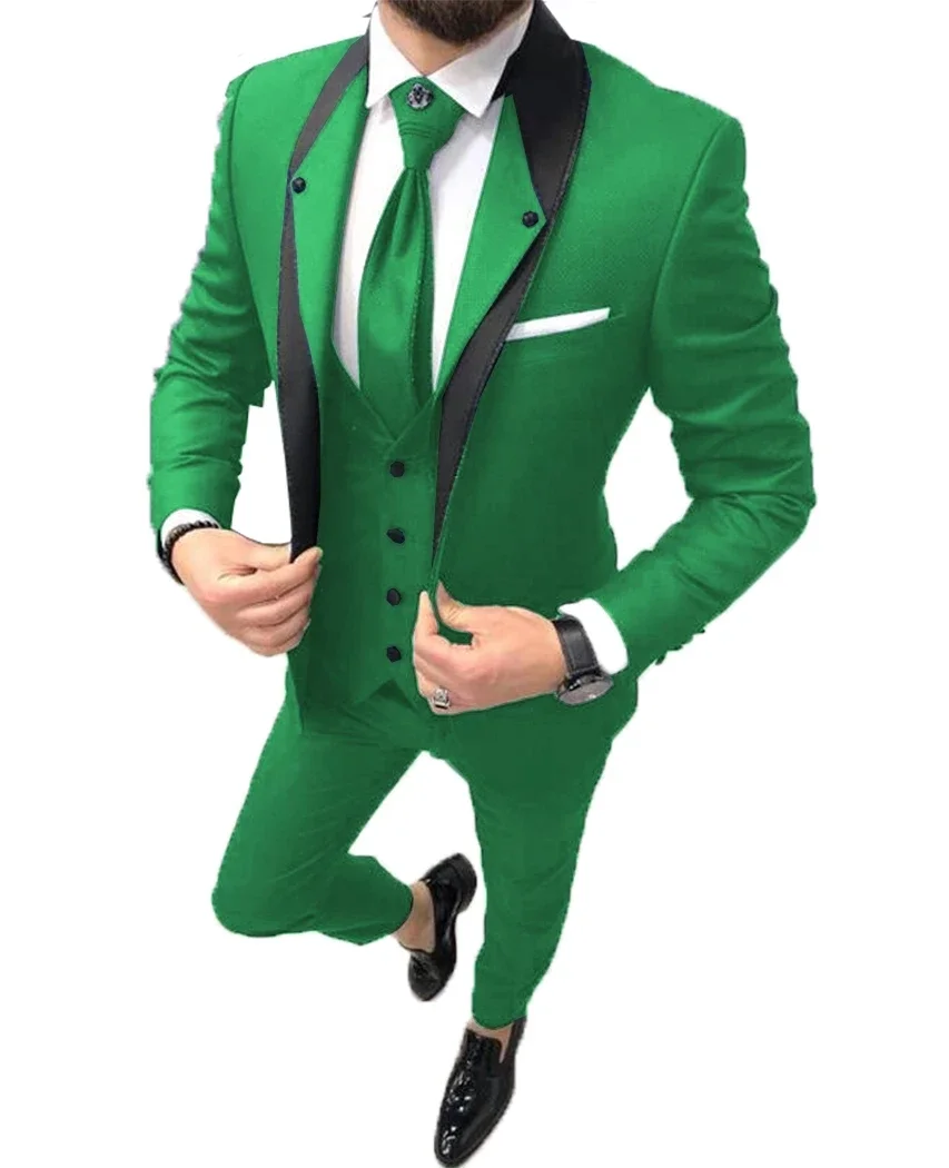 Blue Men's Business Suit Blazer+Pant+Vest 3 Pieces Formal Terno Slim Fit Suit for Wedding Men Dress