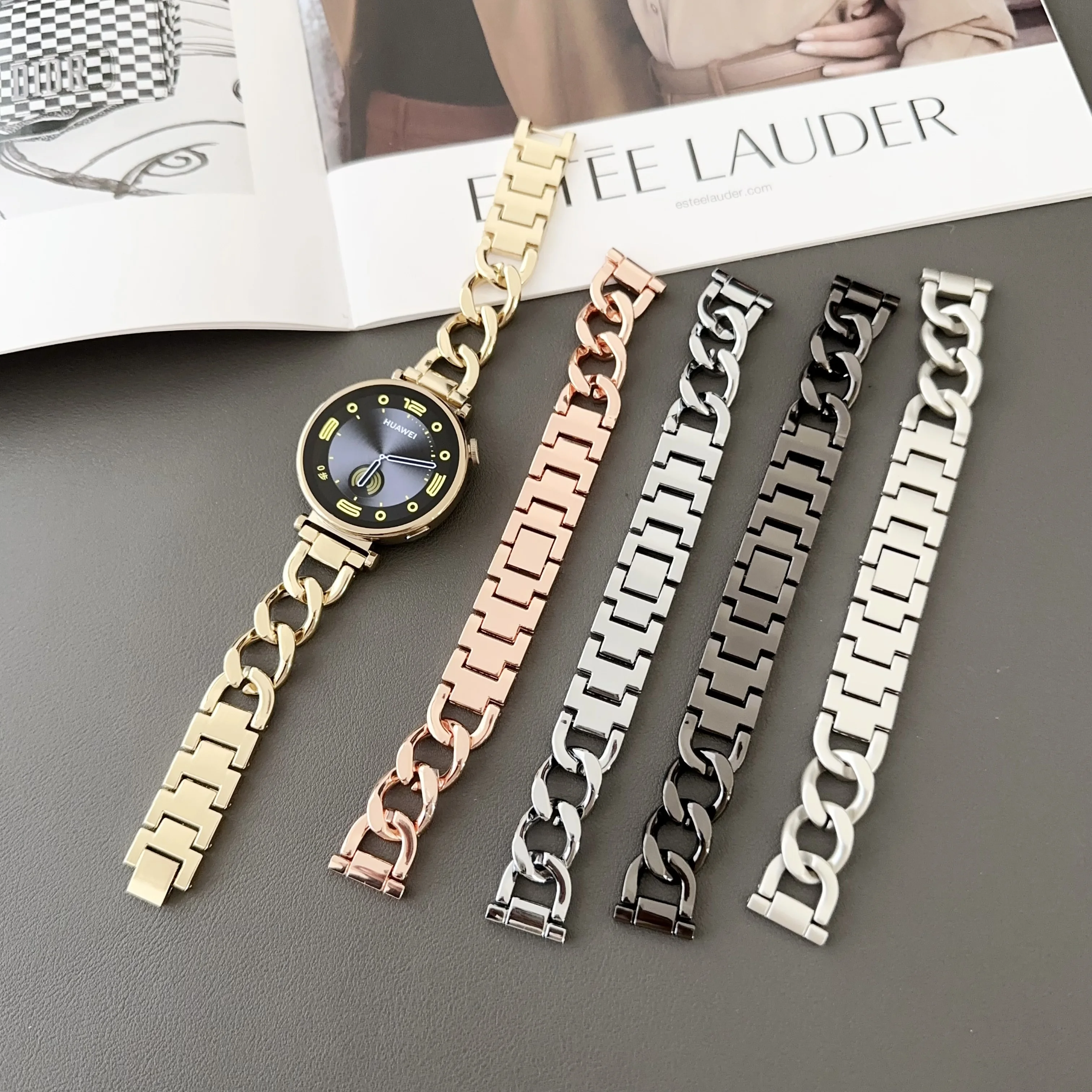 

Ремешок из нержавеющей стали для HUAWEI WATCH GT 4 41 мм, металлический звеньевой браслет для наручных часов Garmin Forerunner 265S 255S/CAME 3S, 18 мм
