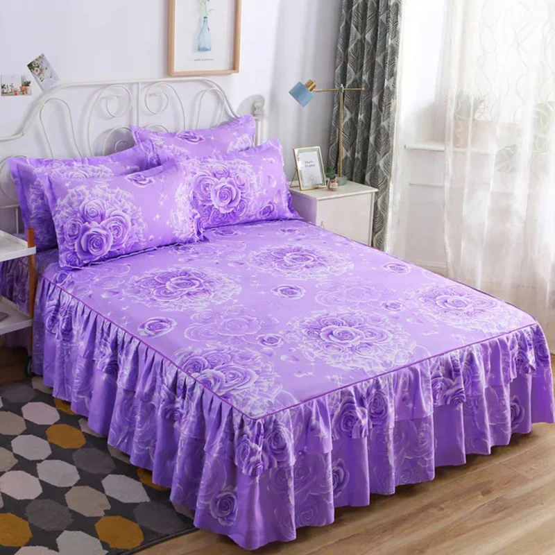 

3Pcs Bed Sheet Lace Skirt Elastic Fitted Double Bedspread With Pillowcases Mattress Cover Bedding Set Elastic King Size Bedsheet