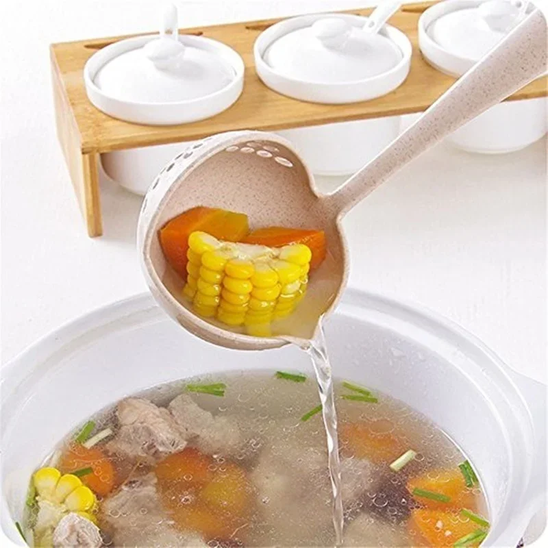 Creative Practical 2-in-1 Kitchen Spoon Long Handle Plastic Colander Filter Mesh Tableware Hot Pot Spoons Kitchens Accessories