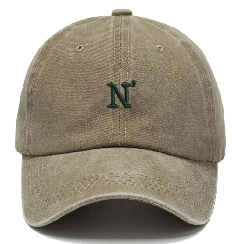 Baumwoll-Washed-Vintage-Snapback-Kappe mit gesticktem Buchstaben N, Unisex-Baseballkappe im Distressed-Look, modische Dad-Hat, lässige Streetwear für Outdoor