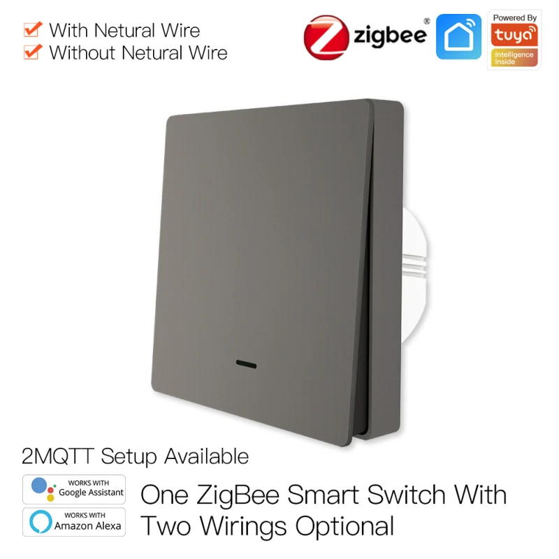 Moeshome Tuya ZigBee Smart Light Switch No Neutral Wire No Capacitor Needed Smart Life 1/2/3 Gang Via Alexa Google Home 2mqtt 