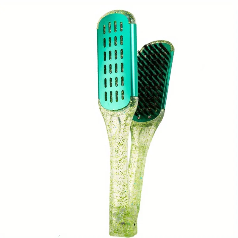 Professional Hairdressing Hair Straightener - Double Nylon Brush V-Shape Styling Comb