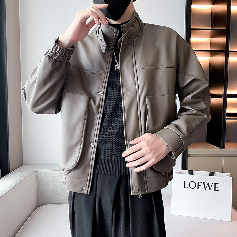 Men's leather jacket, synthetic leather, American retro bomber jacket, personalized and fashionable motorcycle bicycle jacket
