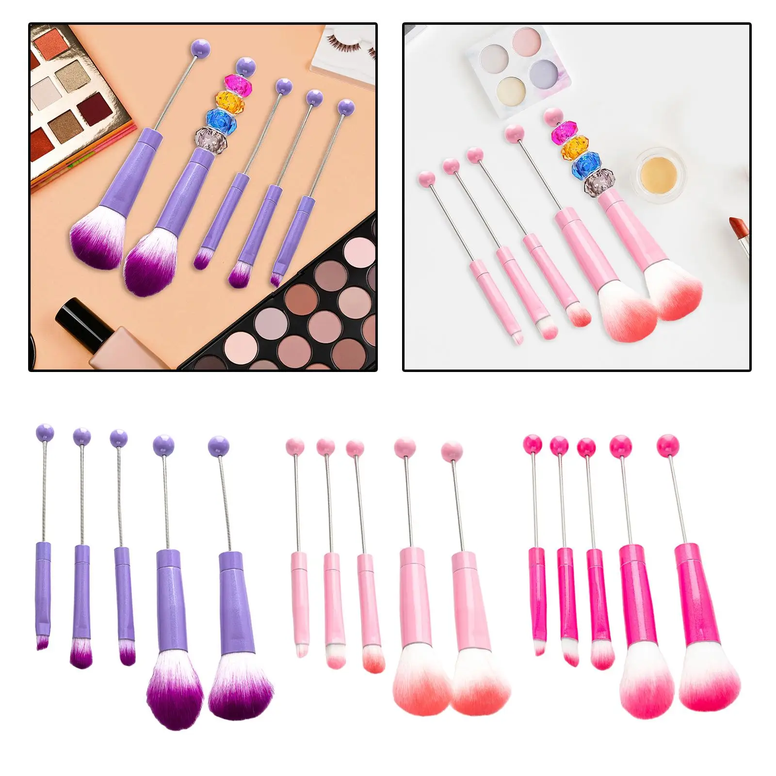 5x Beaded Eyeshadow Brush DIY Synthetic Foundation Professional Make up Brush Tool Kits for Adults Lady Bestie Girlfriend Women
