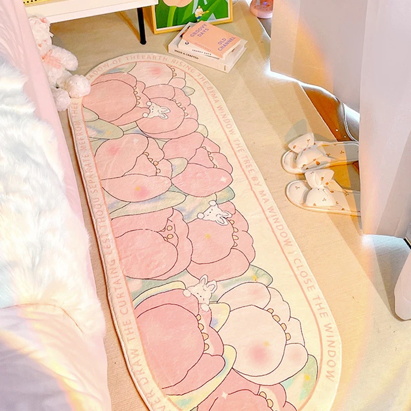 Korea INS Tulips Pattern Bedroom Bedside Carpet Non-slip Shagge ...