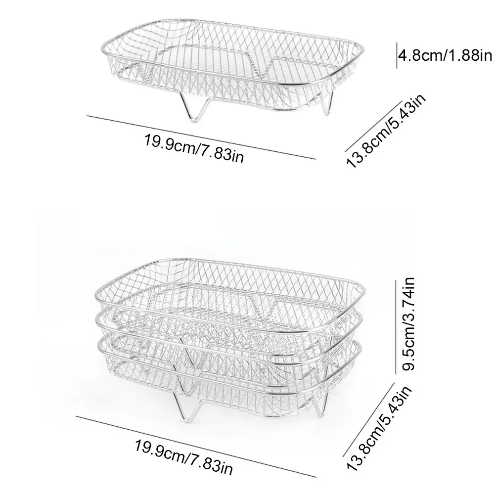 3 Layers Air Fryer Rack Stackable Grilling Rack Stainless Steel Mesh Grill Basket Steamer Cooker Kitchen Gadgets Cooking Tools