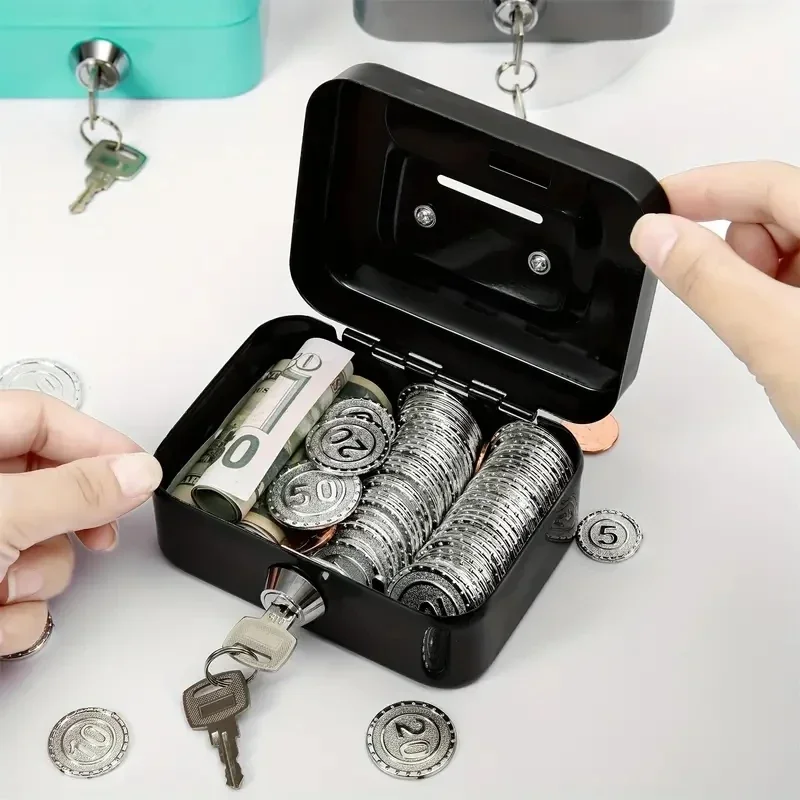 Description Picture 5 of itemMetal Cash Box Mini Safe Lock Box Money Bank Metal Coin Bank Security Box Sturdy Cash Portable for Kids Coin Collection