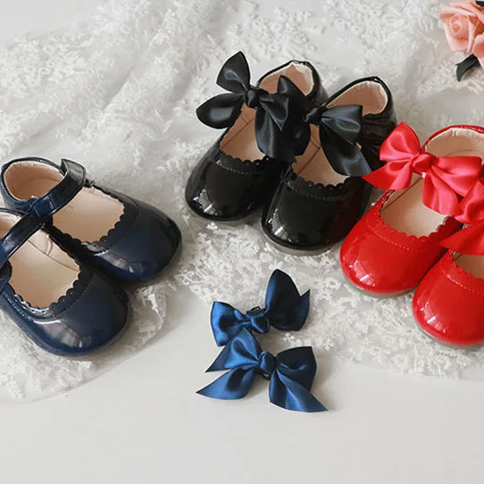 

6 Colors Toddler Girls Shoes Patent Leather Mary Janes Shoes Big Bow Princess Shoes Riband Lace Up Baby Dress Shoes Children