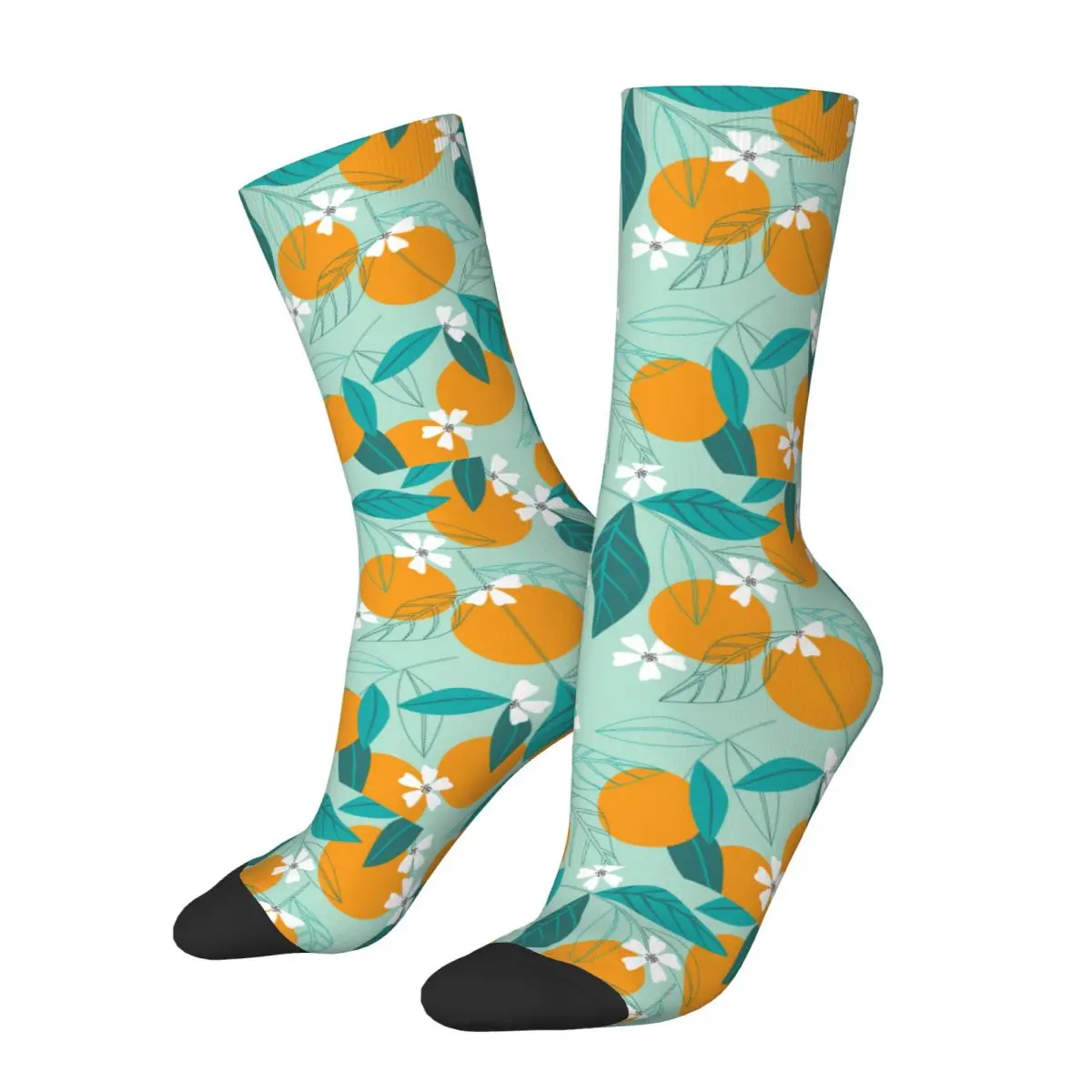 

Winter Warm Retro Unisex Oranges Flower Green Leaves Socks Cute Fruit Sweat Absorbing Football Socks