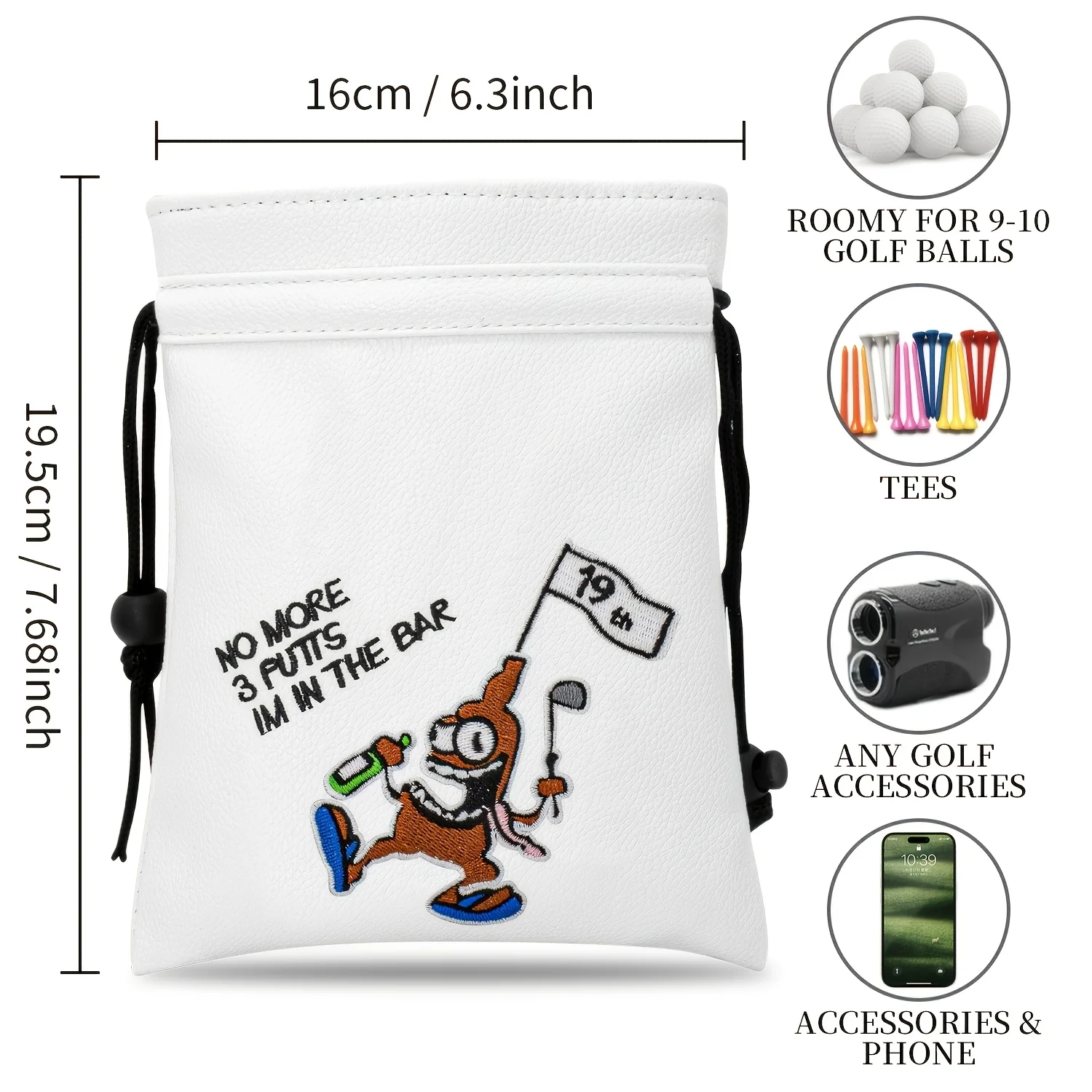 1 pz Borsa Porta Palline da Golf con Motivo Pirata, Materiale PU Resistente, Portatile per Conservare Palline da Golf, Versatile Unisex - immagine 6