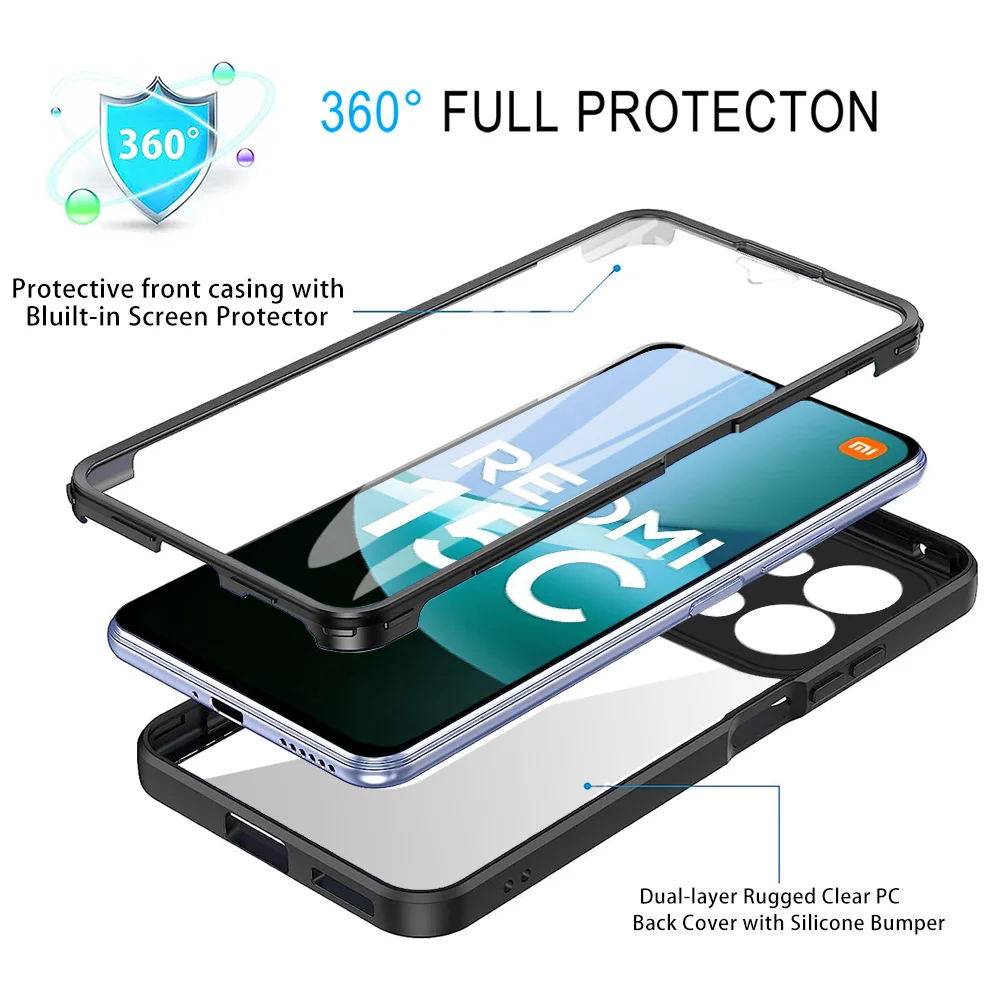 360° Transparent Soft Full Body Cover Case with Double-Sided Protection