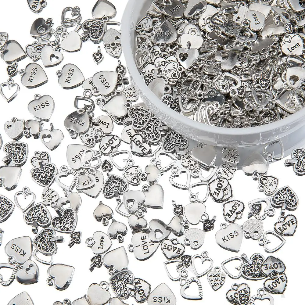 

50grams Mixed Metal Charms Antique Silver Color 12 Styles Love Heart Pendants for DIY Jewelry Making Necklace Bracelet Findings