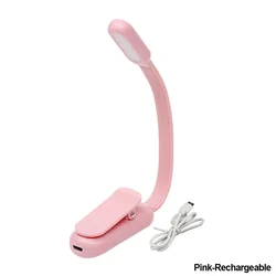 Compact LED Clip-On Reading Lamp with Adjustable Brightness and USB Rechargeable Battery (Pink Rechargeable)