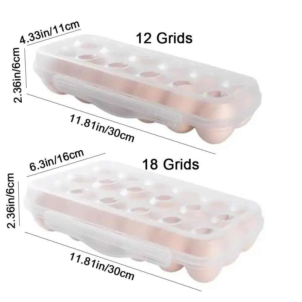 Durable Plastic 12/18 Grids Egg Tray Transparent Anti-collision Egg Storage Box with Lid Stackable Fridge Egg Organizer Kitchen 6