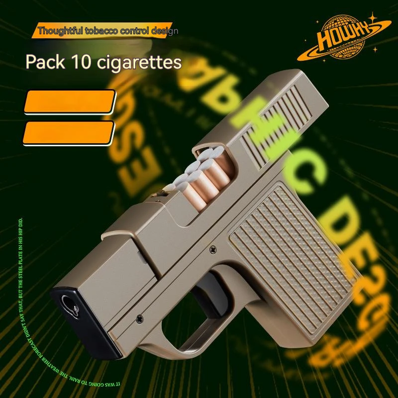 Creative Pistol Gas Lighter Welding Torch Capacity 10 Pieces Cigarette Case Windproof Cigar Lighter Men Decompression Gadget Toy