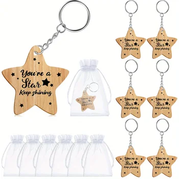 Personalized Five-Pointed Star Vintage Mini Keychains Wood Keyring Crafts Tag Anti-Lost Hanging Decoration For Gift Souvenir New