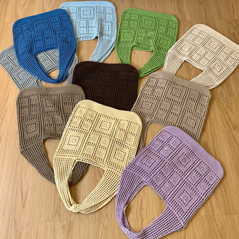 

Large Capacity Mesh Hollowed-out Tote Bag Women's Casual Hollow Woven Shopping Shoulder Bag Summer Holiday Beach Knitted Bag