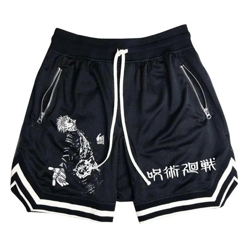 Sports Shorts Men Striped Basketball Running Gym Anime Jujutsu Kaisen Mesh
