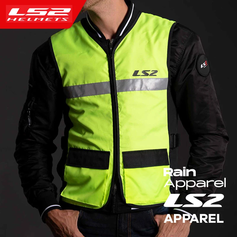 LS2 Original Motorcycle Reflective Vest Men Women Breathable Fluorescent Motorcycle Jacket Work Wear High Visibility Safety Vest