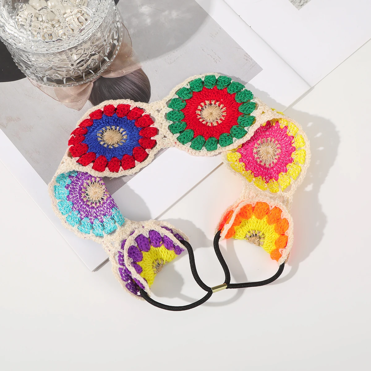 Set Turbanti E Fascia Floreale - 2 Cappelli E 1 Fascia, Vintage, In Poliestere, Taglia Unica - Foto 2