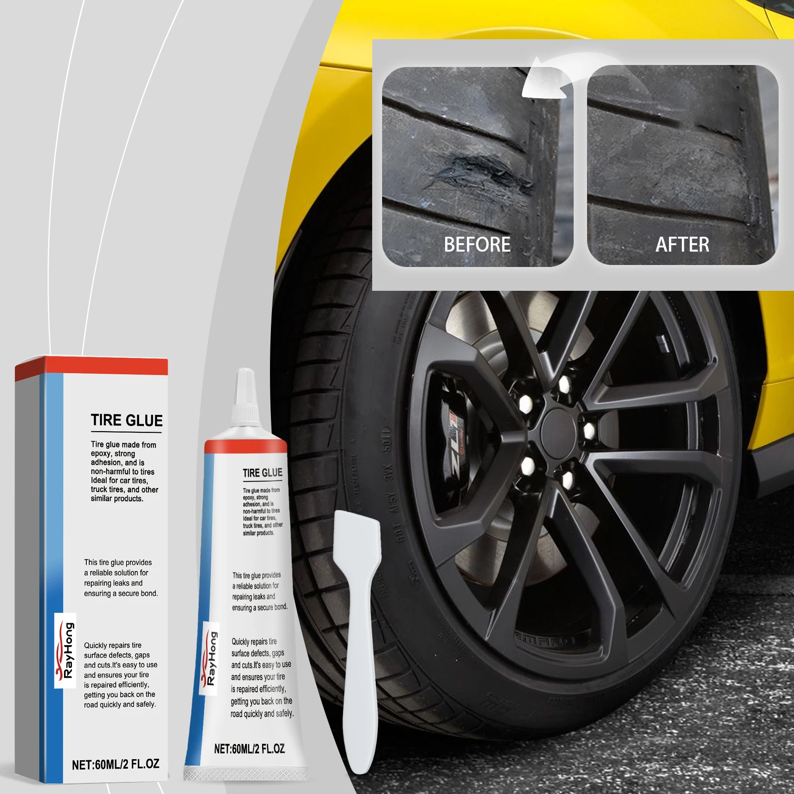 Tire Repair Kit for Repairing Car Tire Side Cracks, Scratches,Soft Repair Glue Prevent Oxidation, Fine Lines Cracks, Bulges