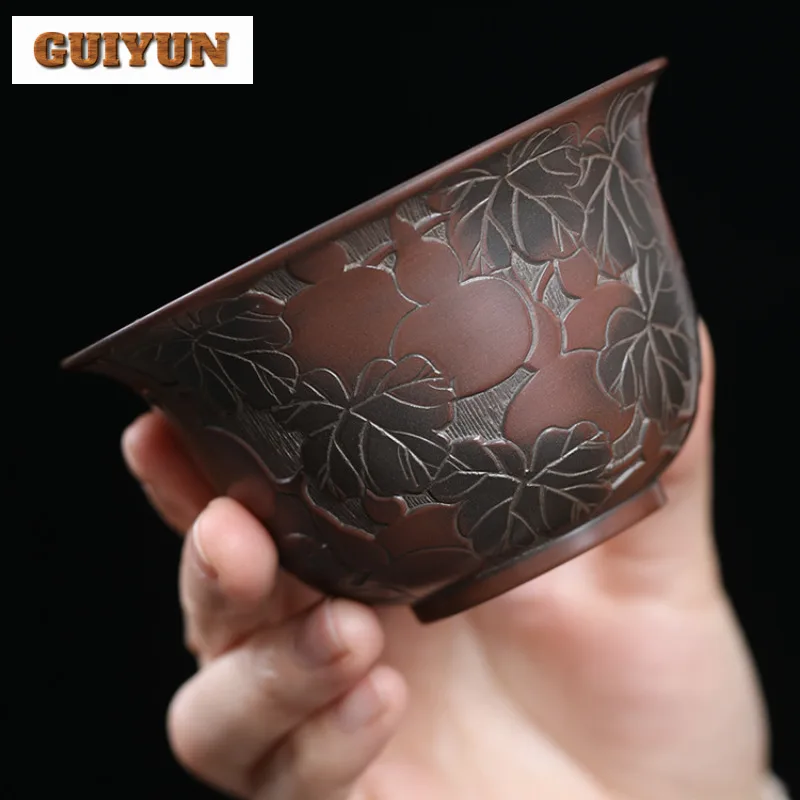 150ml Authentic Qinzhou Nixing Pottery Gaiwan Master Handmade Carved Gourd Tea Tureen Tea Maker Cover Bowl Teaware Collection