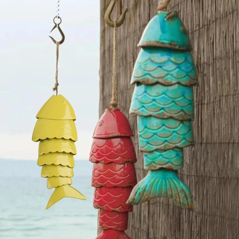 

Colorful Fish Wind Metal Wind Hanging Ornament Coastal Windchime for Home Outdoor Garden Patio Vintage Dropship
