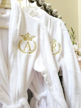 Personalized Wedding Gift Monogrammed Plush Bathrobe Set Couples Gift Box Personalized Bath Robe Set Honeymoon Gift