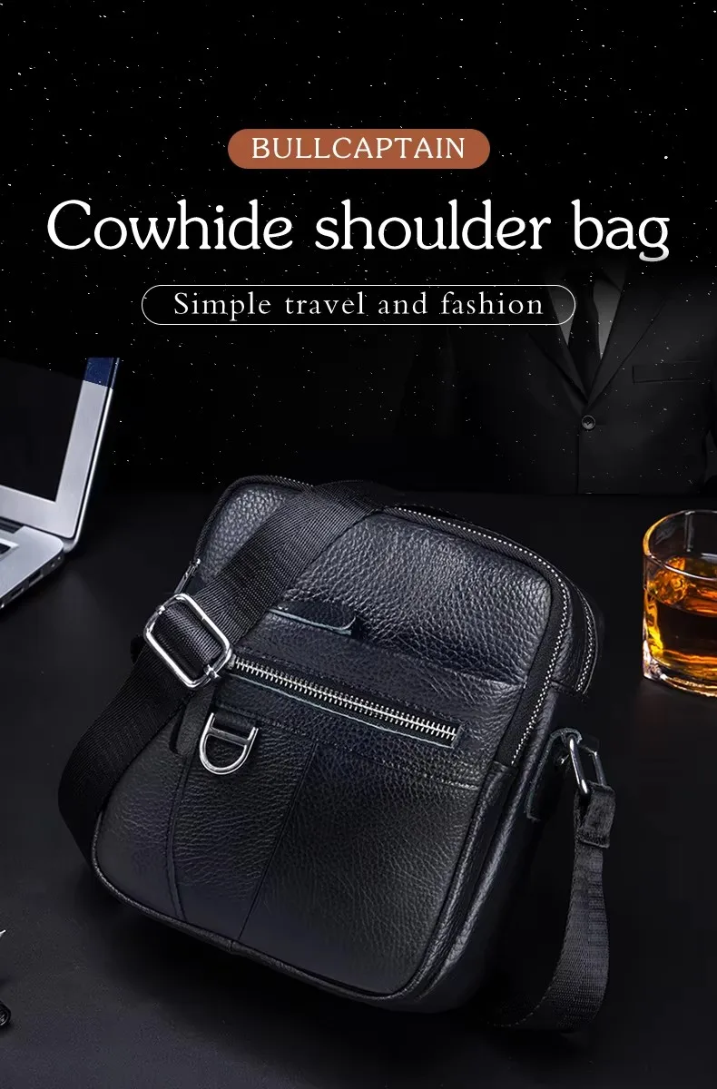 BULLCAPTAIN Herren-Umhängetasche aus Leder, Retro-Umhängetaschen, kleine Umhängetaschen, Geldbörsen, lässige Sling-Packung für Reisehandtasche – Detail 2