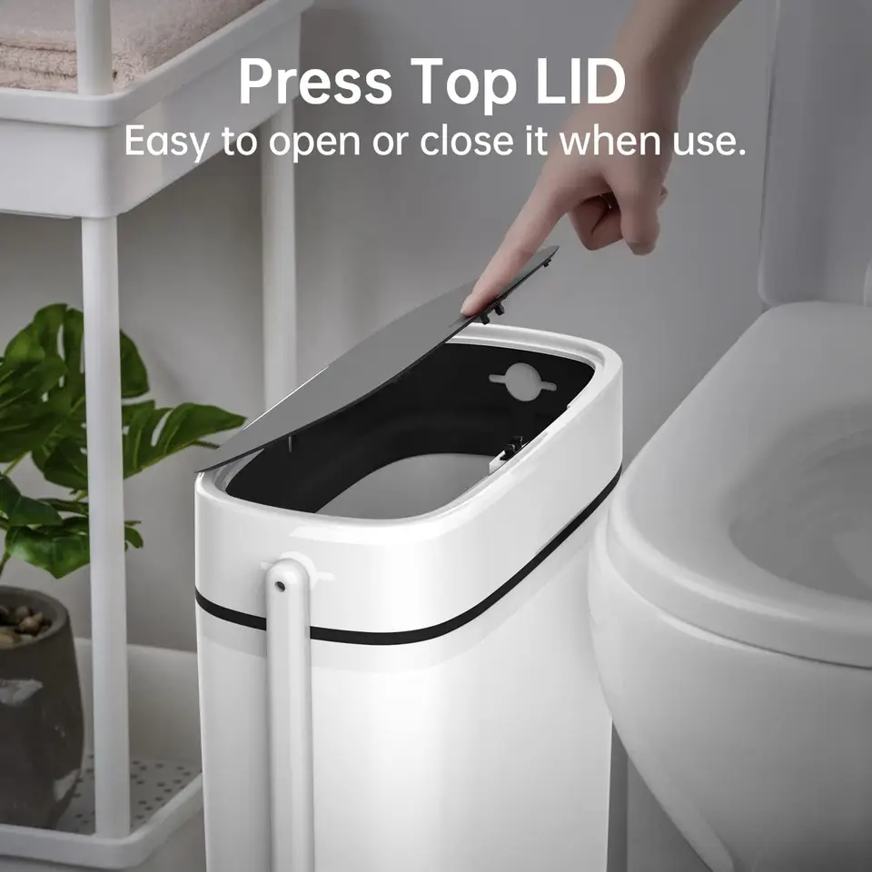 COMODID Pattumiera in plastica con coperchio, 14 l/3,7 galloni bidone della spazzatura, moderno grigio cestino per rifiuti sottili per bagno, soggiorno, ufficio, cucina e spazi ristretti