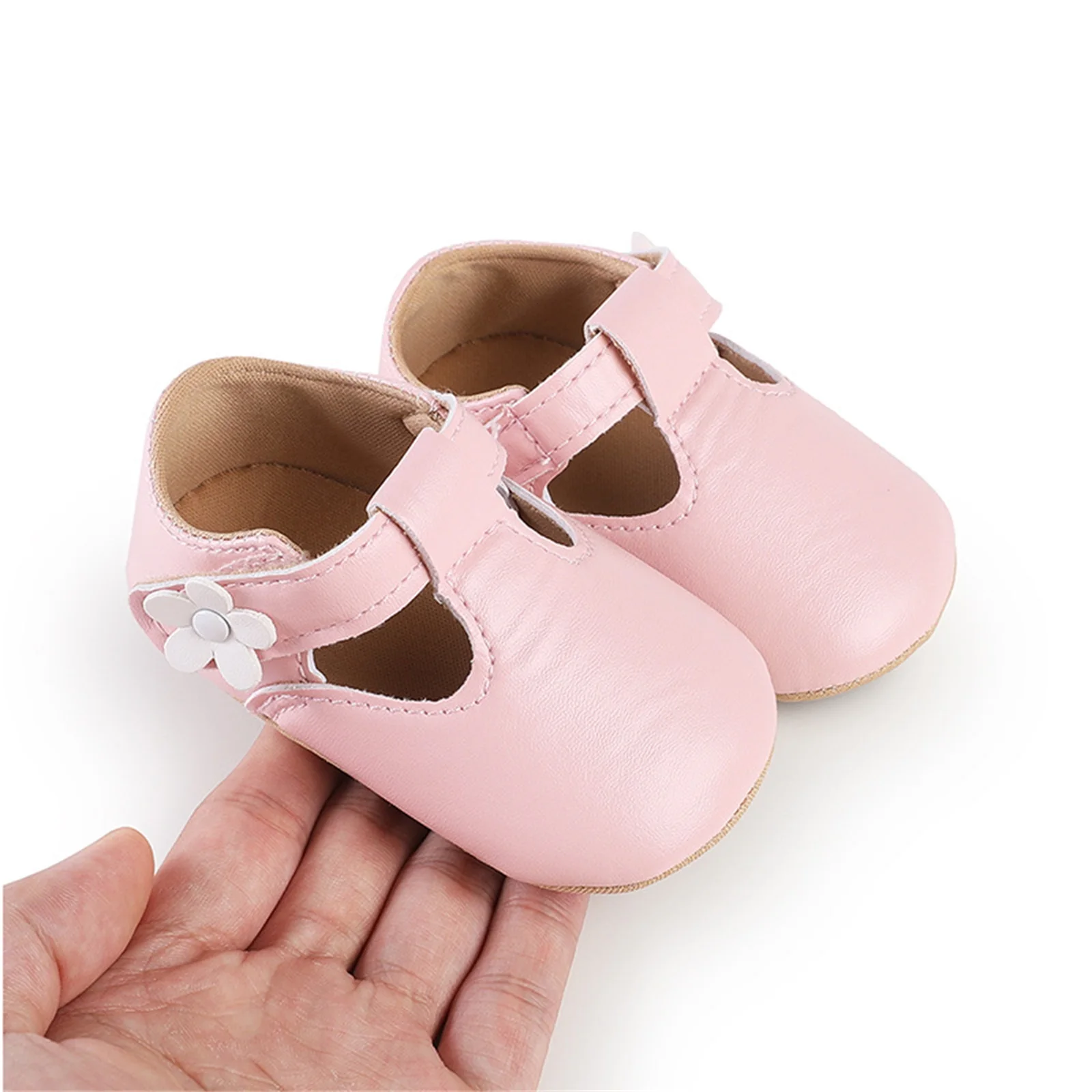 Floral Cute Baby Girls Shoes Flats Soft Soles Mary Jane Newborn Walking Shoes Spring Fall PU Anti-slip First Walker for Toddler