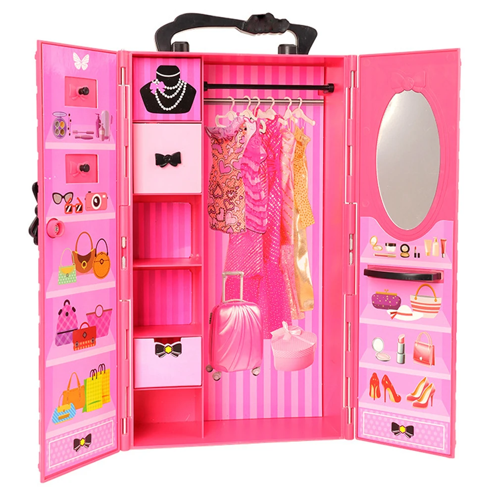 Newest Fashion Hot Miniature Closet Dollhouse Accessories 11.5'' Furniture Wardrobe For Barbie DIY Christmas Children Game