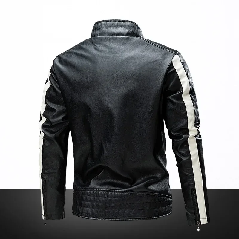 Leather Jackets Men Autumn Bomber Biker Zipper Faux Fur for Motorcycle