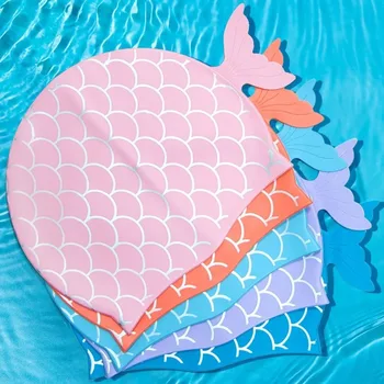 قبعة سباحة للأطفال على شكل ذيل حورية البحر من السيليكون ، قبعة كرتونية مقاومة للماء للأطفال ، قبعة سباحة للفتيات ، الغوص المجاني ، إكسسوارات ركوب الأمواج ، 1 *