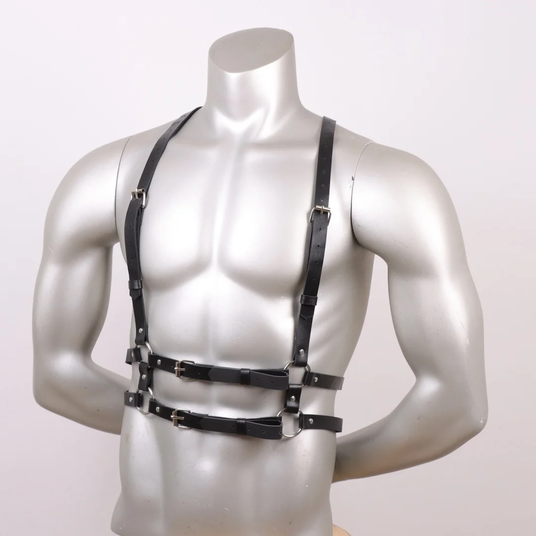 UYEE Rock Männer Frauen PU Leder Gürtel Y2K Stil Harness Strap Sexy Schulter Brust Kette mit Metall Ring für Kostüm Zubehör – Detail 12