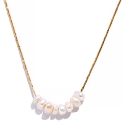Yhpup Tarnish-Free Natural Pearl Beaded Chic Exquisite Necklace with Stainless Steel Minimalist Charm (YH2102A Gold)