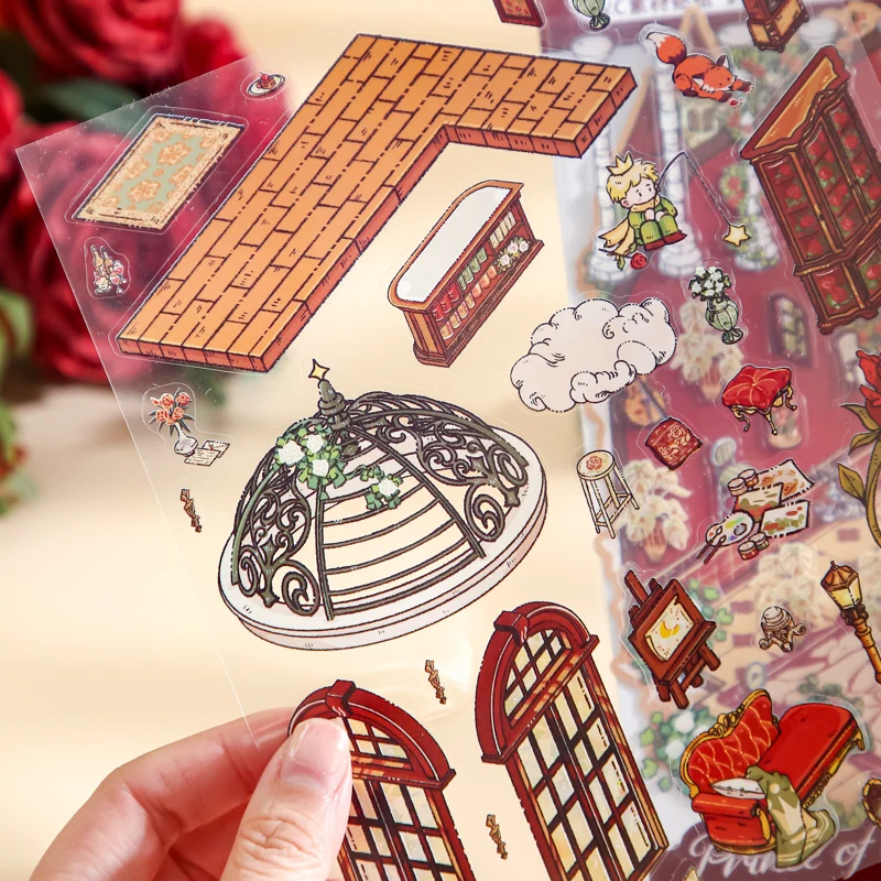 3pcs Scene Miniature Stickers Storage Stickers DIY Cabin Scene Stacking and Pasting Scrapbooking Material Scrapbook Kit