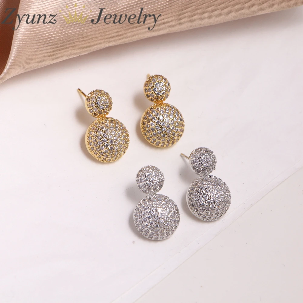 

5 Pairs, Exquisite Pave Cubic Zirconia Round Ball Stud Earrings for Women Gold Silver Plated Cz Ball Ear Studs Dainty Gift