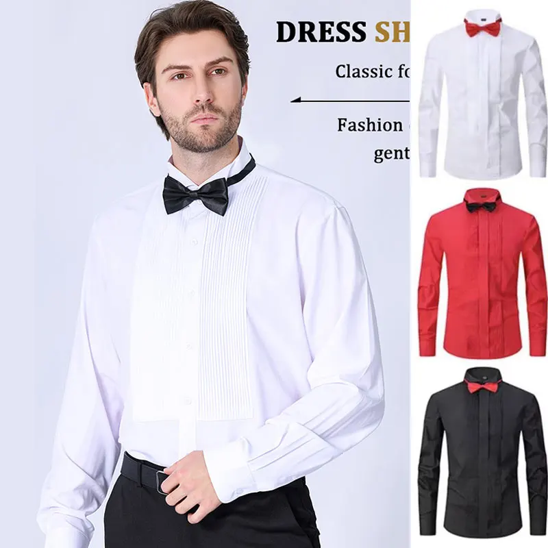 New American size men's tuxedo French shirt Long sleeve spring/summer solid color groomsmen high quality non-ironing plus size