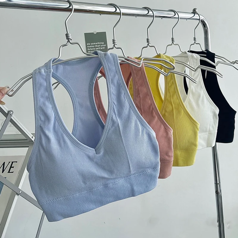 

Sports Bra Beautiful Back Chest Wrap Women's Tube Top V-neck Sexy Wide Shoulder Strap Comfortable Running Yoga Underwear