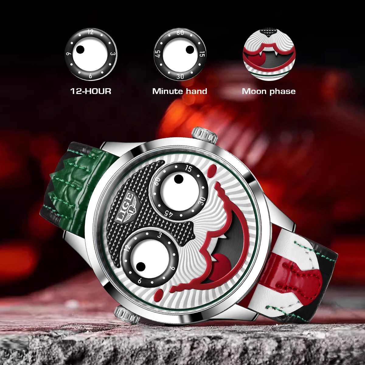 LIGE New Creative Watches For Men Fashion Clown Quartz Wristwatch Top Brand Luxury Cool Joker Waterproof Men Watch Reloj Hombre