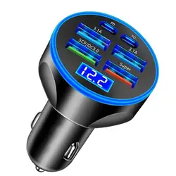 High - Speed 6 - in - 1 USB C Car Charger with Voltage Detection and 4 USB Ports (A)
