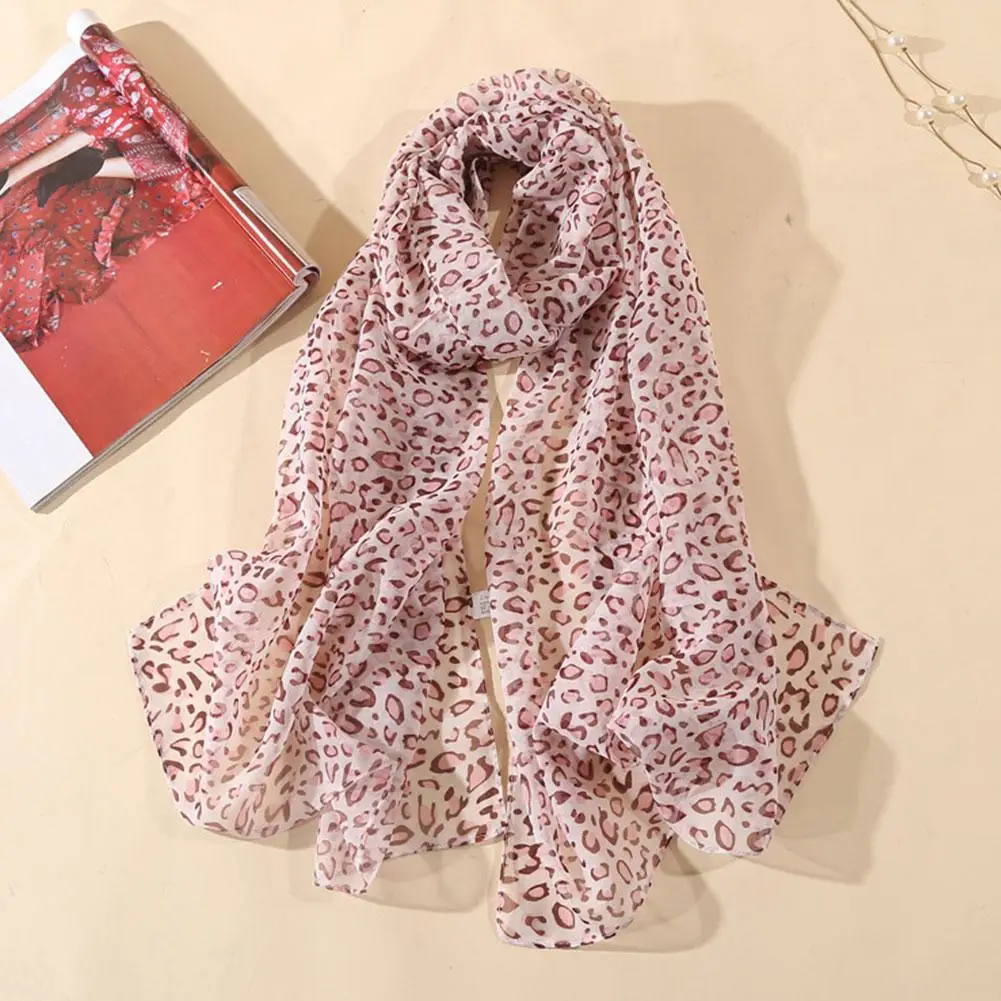 Frauen Leopard Print Chiffon Schal Schals Mode Frauen Weiche Lange Schals Gedruckt Multifunktions Winter Damen Stil Seidenschal – Detail 5