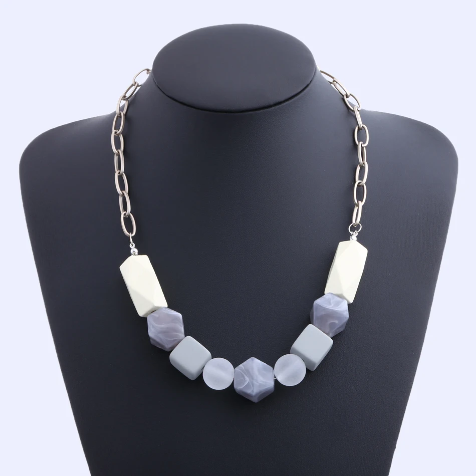 

Женское винтажное ожерелье из акриловых бусин, массивное деревянное ожерелье с цепочкой из бисера, подвески